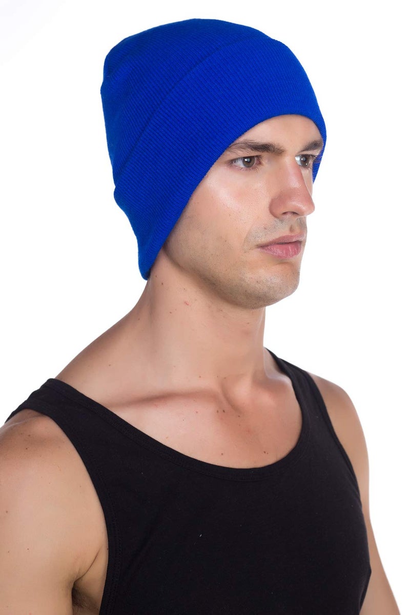 Top Level Beanie Men Women - Unisex Cuffed Plain Skull Knit Hat Cap, Royal - Image 2